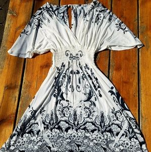 White Patterned Empire Waist Dress